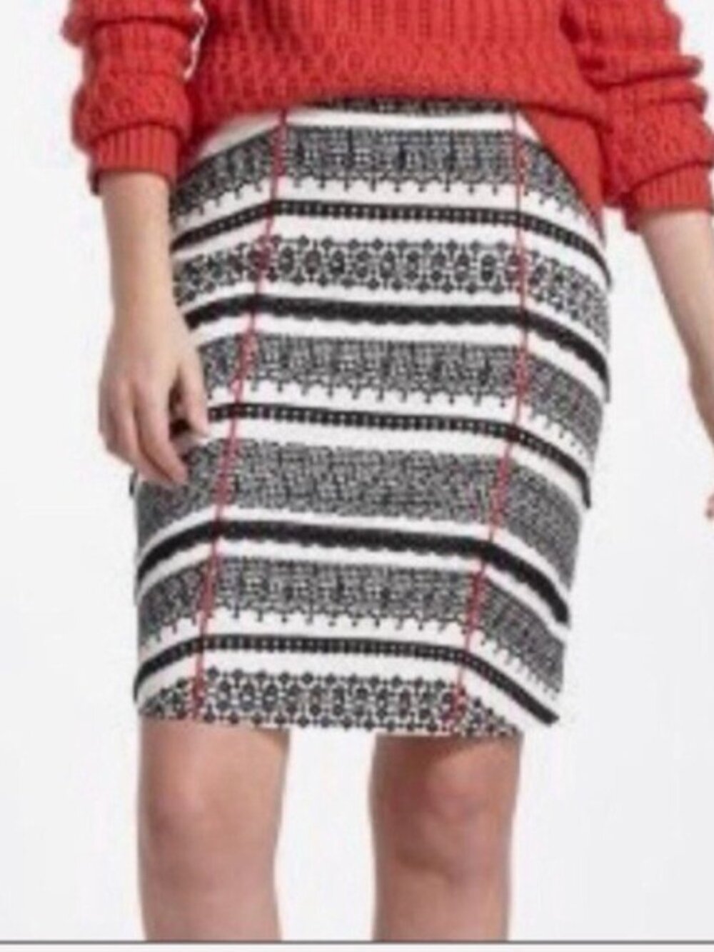 Tabitha Anthropologie White Black Lace Cotton Pencil Skirt 10